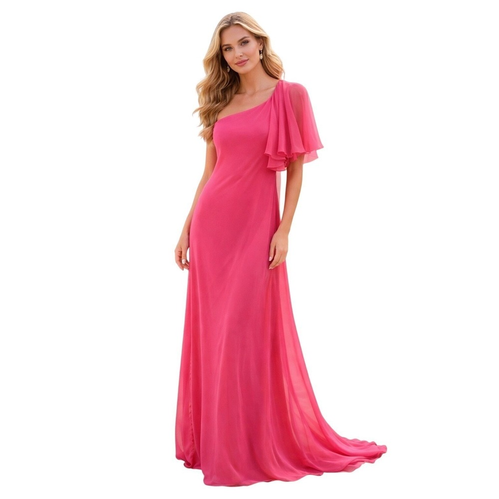 Ki6 Who Are You Hot Pink One Shoulder Ruffle Maxi Dress Made in Italy Size 44